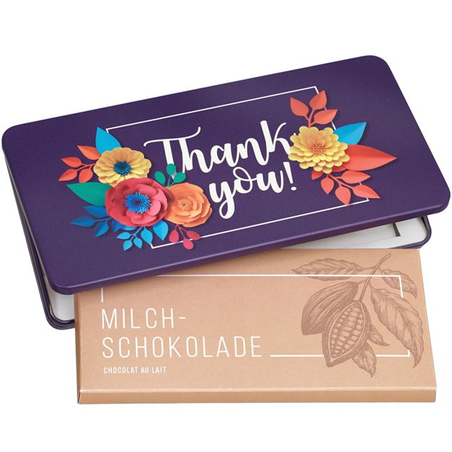 Milchschokolade von Munz in Geschenkdose „Thank you“