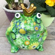 Bild von Cooler Keramik-Frosch in Grün mit Blumenmotiv