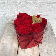 Image sur Boîte à roses en forme de cœur - avec 8 roses véritables, stabilisées, en rouge Ø env. 18 cm