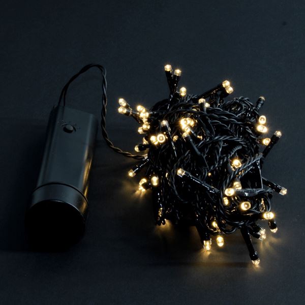 Image sur Guirlande lumineuse à piles LED blanc-chaud noir 