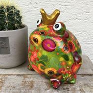 Cooler Keramik-Frosch, rot-grün mit Sonnenblumen