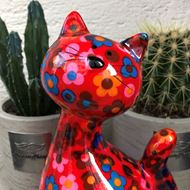 Coole Keramik-Katze mit bunten Blumen