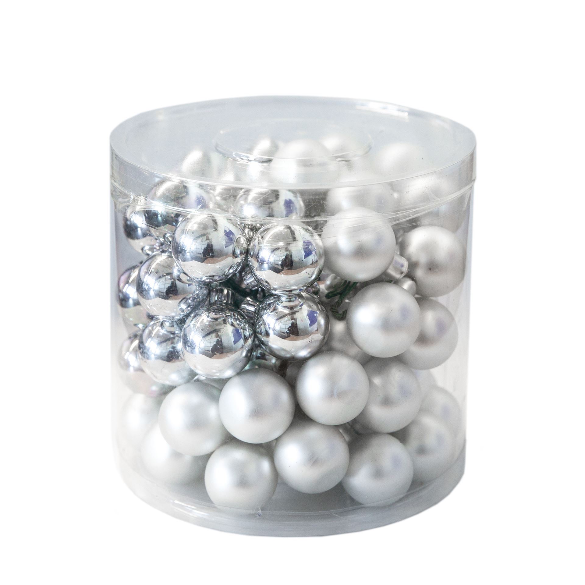 Mini-boules de Noël argentées, avec fil, 30 mm, 72 pcs.