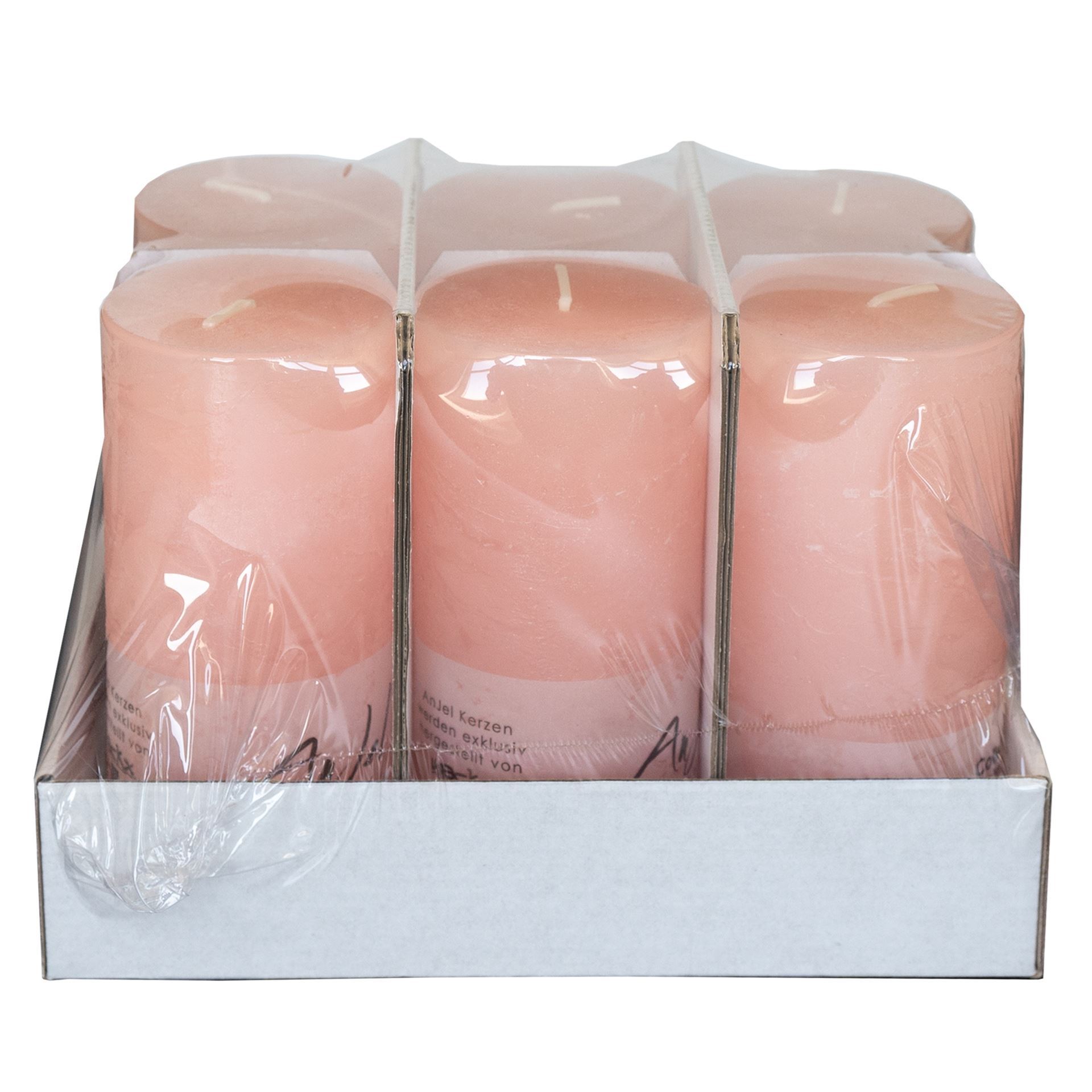 Bougies, saumon, teintées dans la masse, Ø 7 cm, H15 cm, 6 pcs.