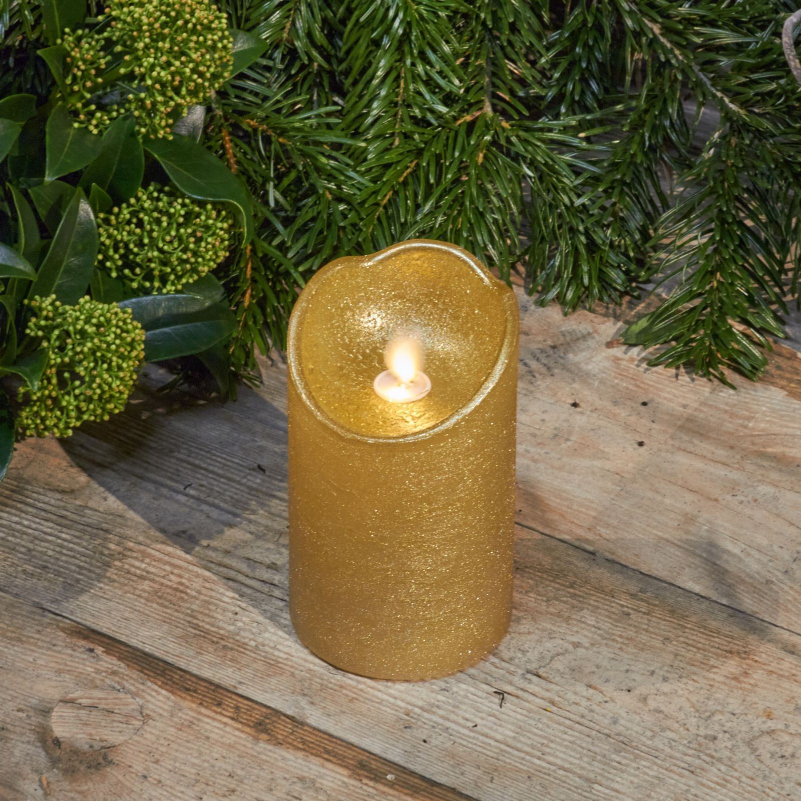 Bougie de cire LED avec minuteur or 12.5cm de haut