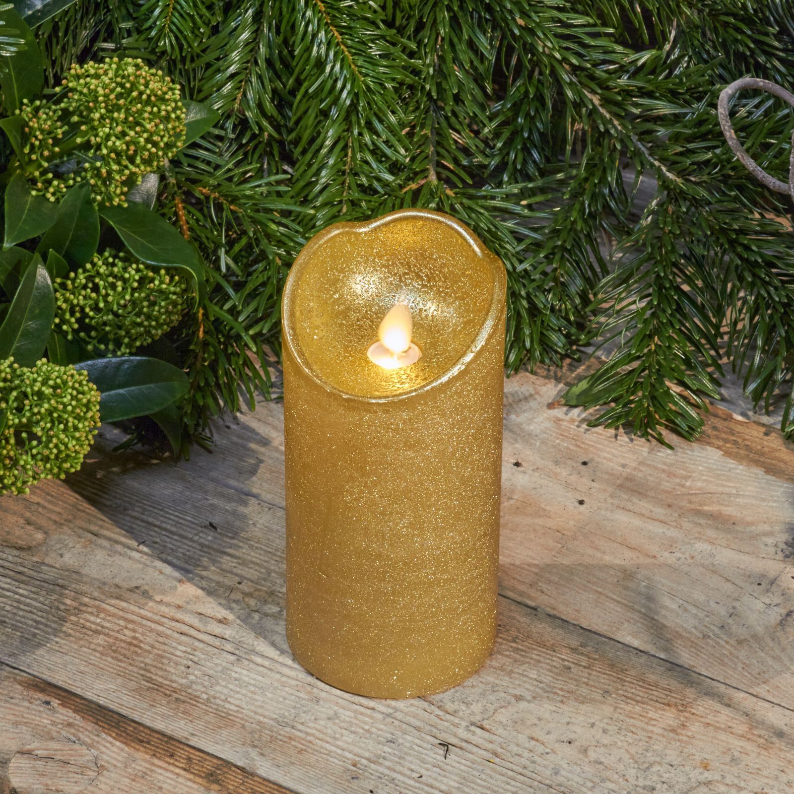 Bougie de cire LED avec minuteur or 15cm de haut