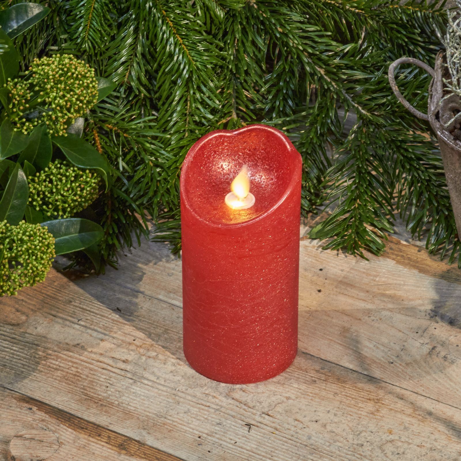 Bougie de cire LED avec minuteur rouge 15cm de haut