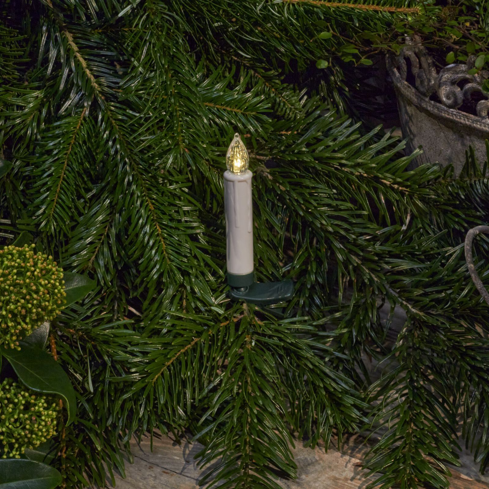 Batterie-Baumkerze 13.5cm weiss 10 Lichter - mit Fernbedienung