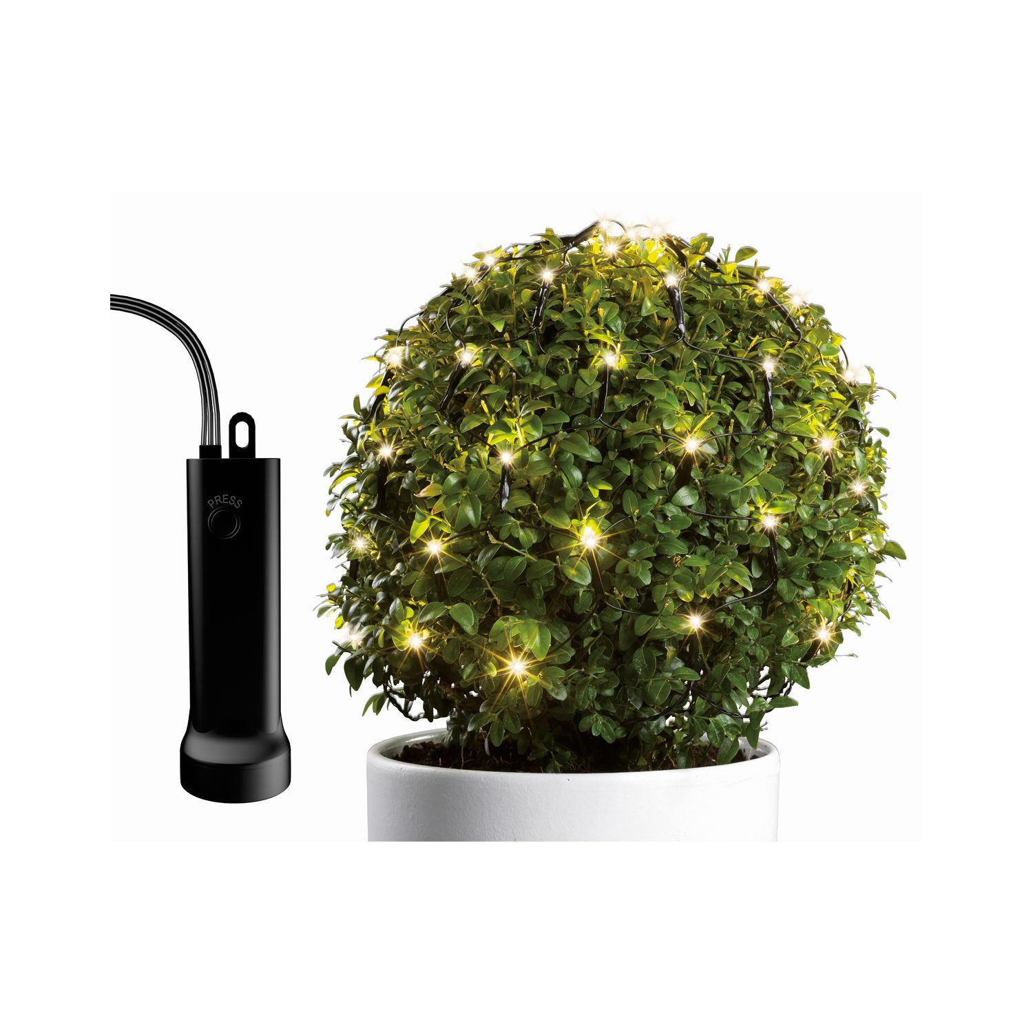 Batterie-Lichterkette 'Buchskugel' Ø80cm - 128 Lichter - schwarz