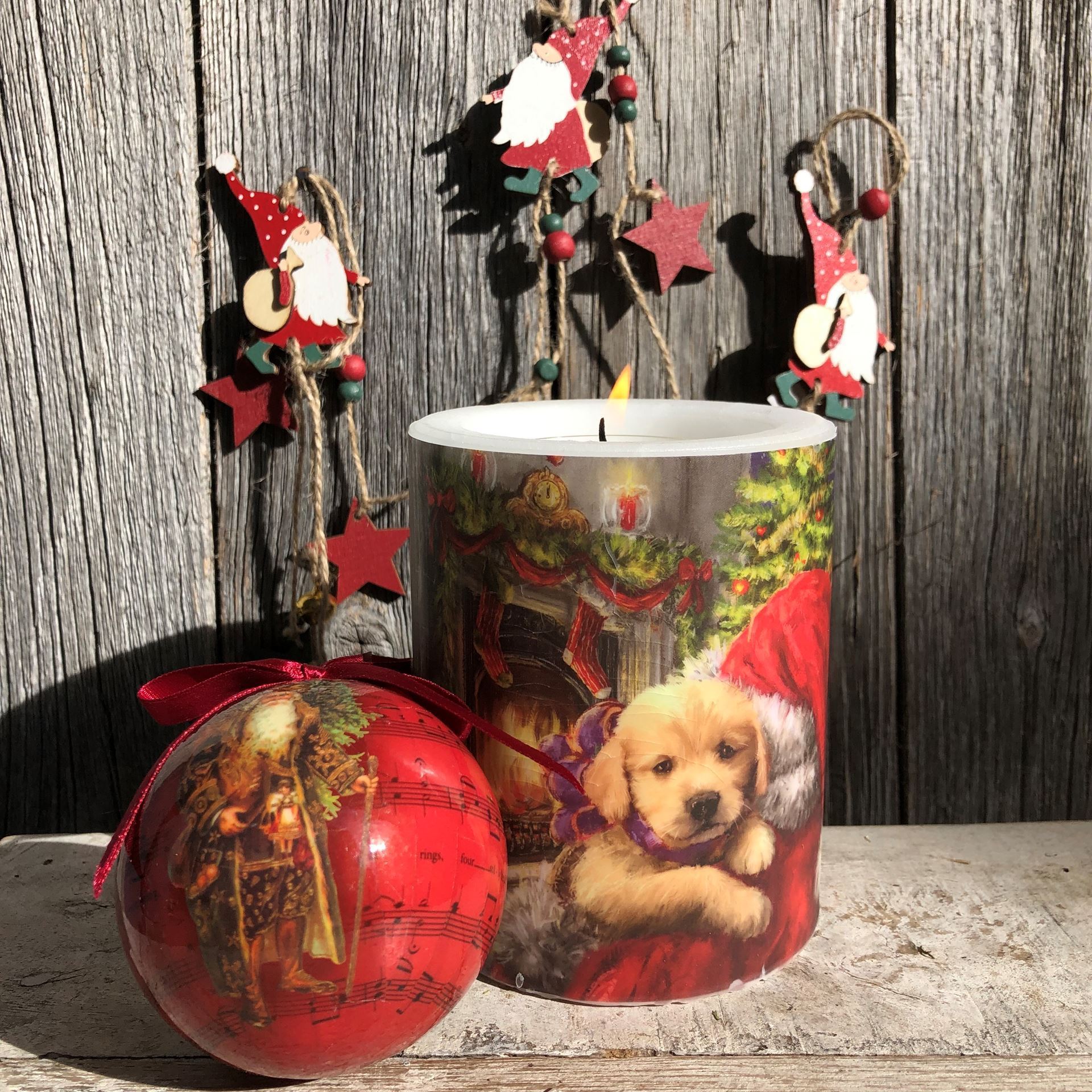 Laternen-Kerze Santa Claus mit Deco-Set im Vintage - Stil