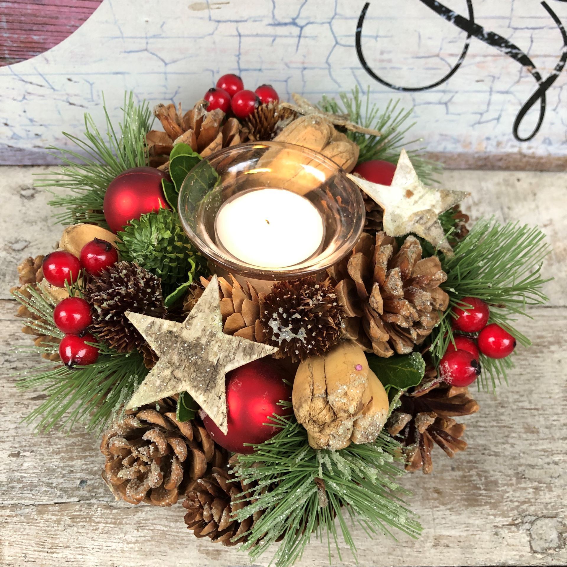 Weihnachts Tischschmuck Teelicht geschmückt rot (künstlich)
