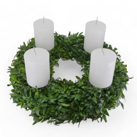 Couronne de l'Avent 'brute' Ø35cm avec 4 bougies blanches 6x8cm
