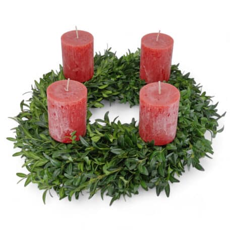 Couronne de l'Avent 'brute' Ø35cm avec 4 bougies rouges 6x8cm