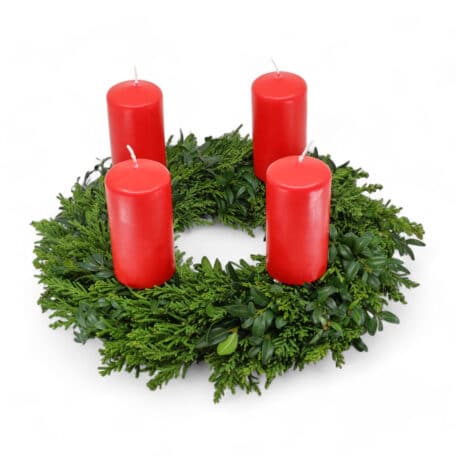 Couronne de l'Avent 'brute' Ø30cm avec 4 bougies rouges 5x10cm
