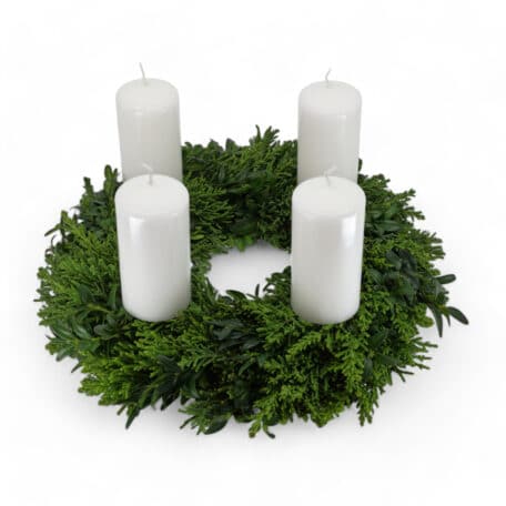 Couronne de l'Avent 'brute' Ø30cm avec 4 bougies blanches 5x10cm