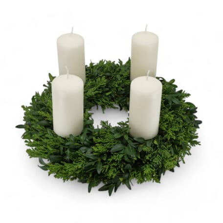 Couronne de l'avent 'brute' Ø30cm avec 4 bougies blanc laineux 5x10cm