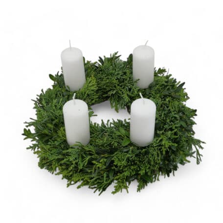 Couronne de l'Avent 'brute' Ø25cm avec 4 bougies blanches 4x8cm