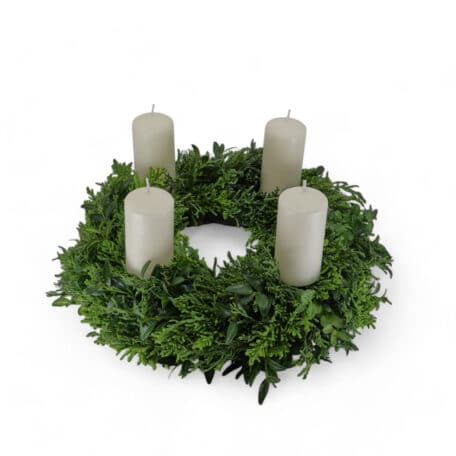Couronne de l'avent 'brute' Ø25cm avec 4 bougies blanc laineux 4x8cm