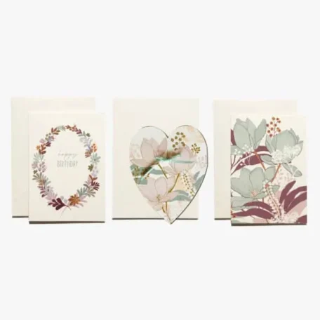 Cartes de voeux peintes à la main - Set de 3 fleurs