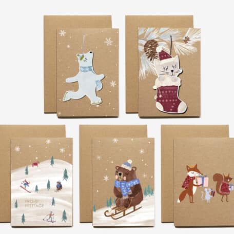 Cartes de voeux peintes à la main - Lot de 5 Noël