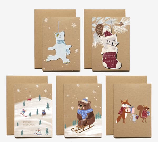 Cartes de voeux peintes à la main - Lot de 5 Noël