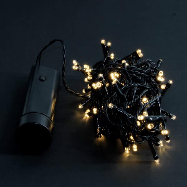 Guirlande lumineuse à piles LED blanc chaud noir 96 lumières / 7.1m
