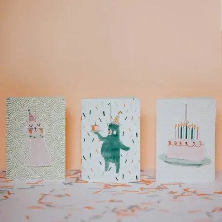 Cartes de voeux peintes à la main - Set de 3 anniversaires