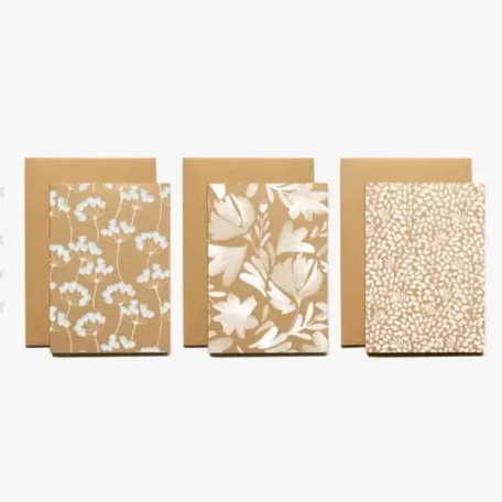 Cartes de voeux peintes à la main - Set de 3 fleurs papier muscade