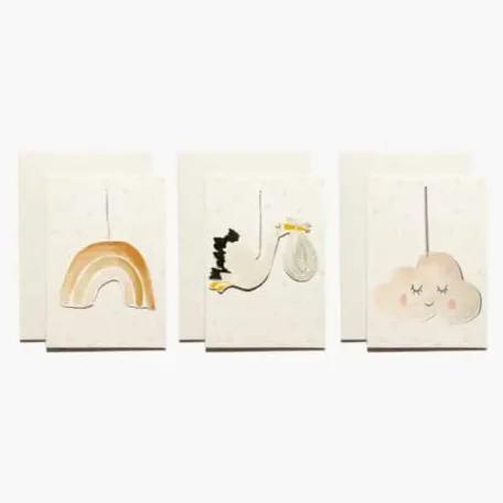 Cartes de voeux peintes à la main - Set de 3 cartes de naissance