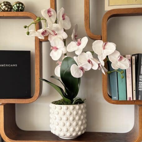 Künstliche Orchideen in Topf eingepflanzt weiss
