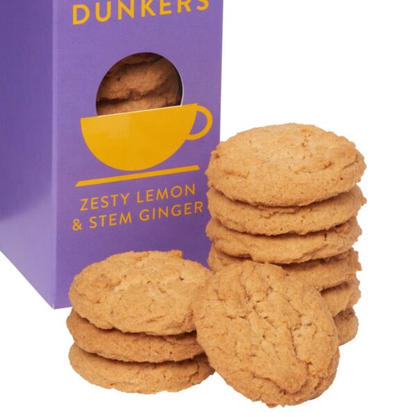 Zesty Lemon & Stem Ginger Coffee Dunkers Cookies 150g Ace Tea London - Bild 2