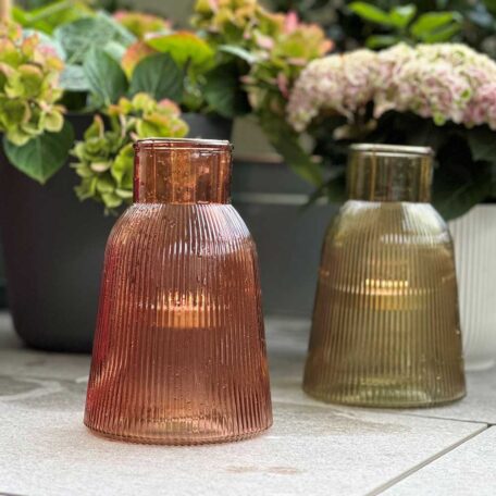 Windlicht Glas, orange - 14.5 x 23 cm