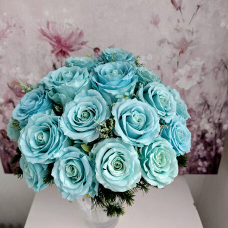 Bouquet de 25 roses stabilisées, bleu clair