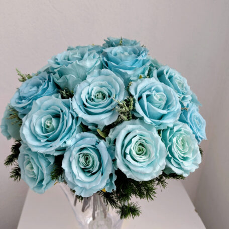 Bouquet de 25 roses stabilisées, bleu clair