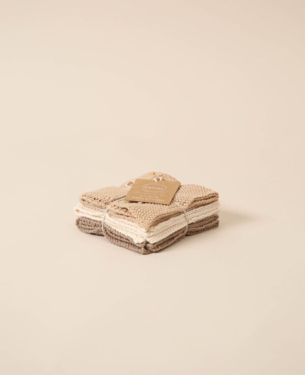 Chiffons tricotés, 3 pièces, sable