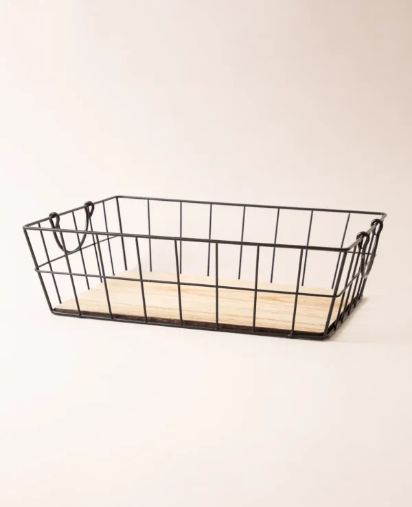 Panier empilable Wire, noir mat, 42x30x12cm