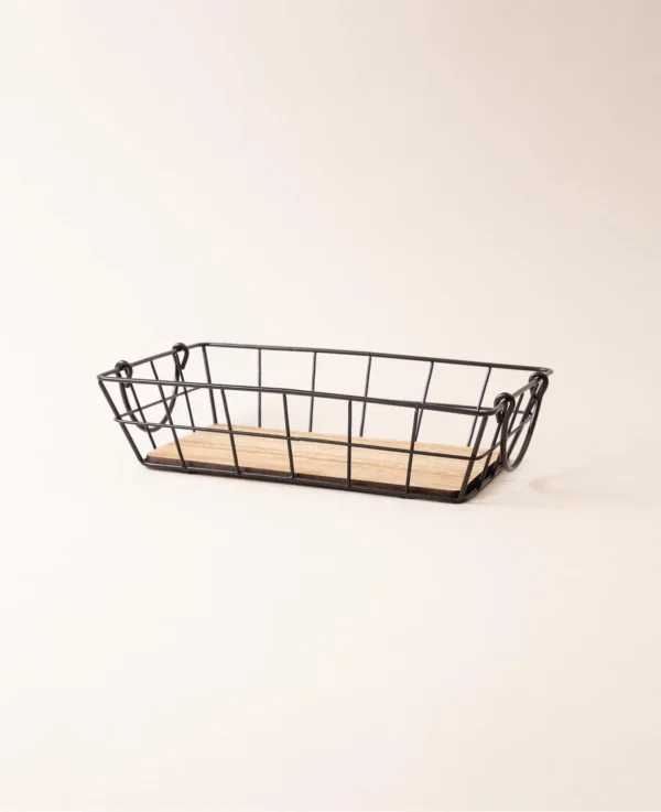 Panier empilable Wire, noir mat, 20x32x8cm