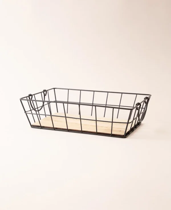 Panier empilable Wire, noir mat, 37x25x10cm