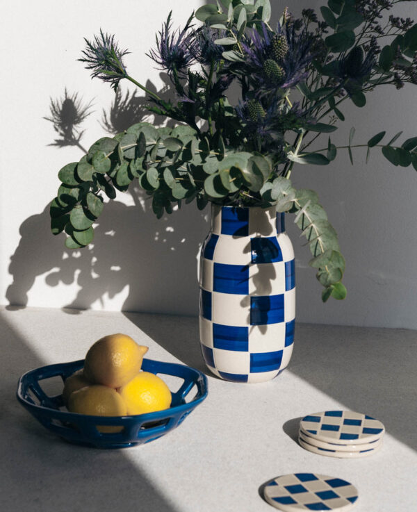 Keramikvase, carré blau,13.5x25cm – Image 2