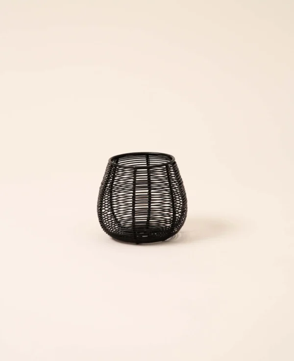 Metalldraht Teelichthalter in Schwarz, Ø 7.5 cm x H 9 cm
