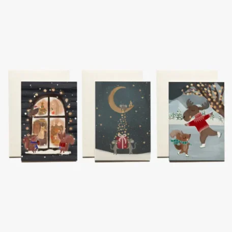 Cartes de vœux peintes à la main -3 séries d'amis d'hiver