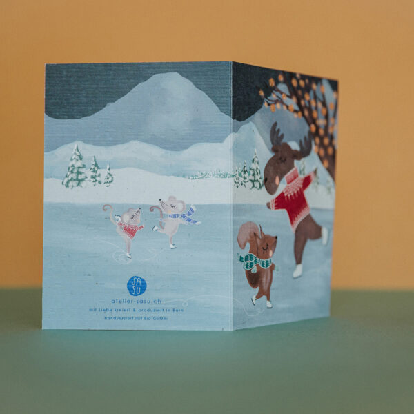 Handgemalte Grusskarten -3er Set Winterfreunde – Image 7