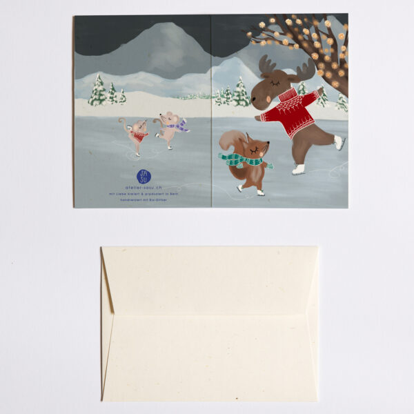 Handgemalte Grusskarten -3er Set Winterfreunde – Image 6