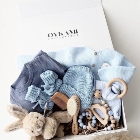 Boîte cadeau bébé bleue 