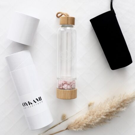 Set cadeau bouteille d'eau avec pierres - Quartz rose