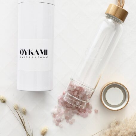 Set cadeau bouteille d'eau avec pierres - Quartz rose