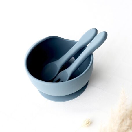 Silikon-Schalen mit Löffel und Gabel blau
