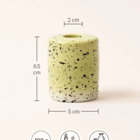 Keramik Kerzenständer, hellgrün mit schwarzen Sprenkeln