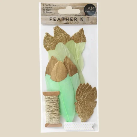 Set de plumes décoratives, vert & or
