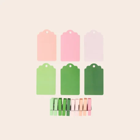 Étiquettes de cadeau, vert & rose